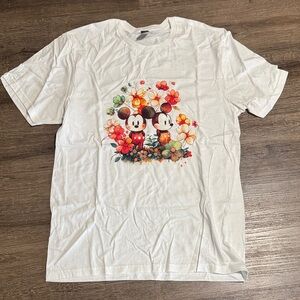 White T-Shirt with Mickey Mouse Floral Design